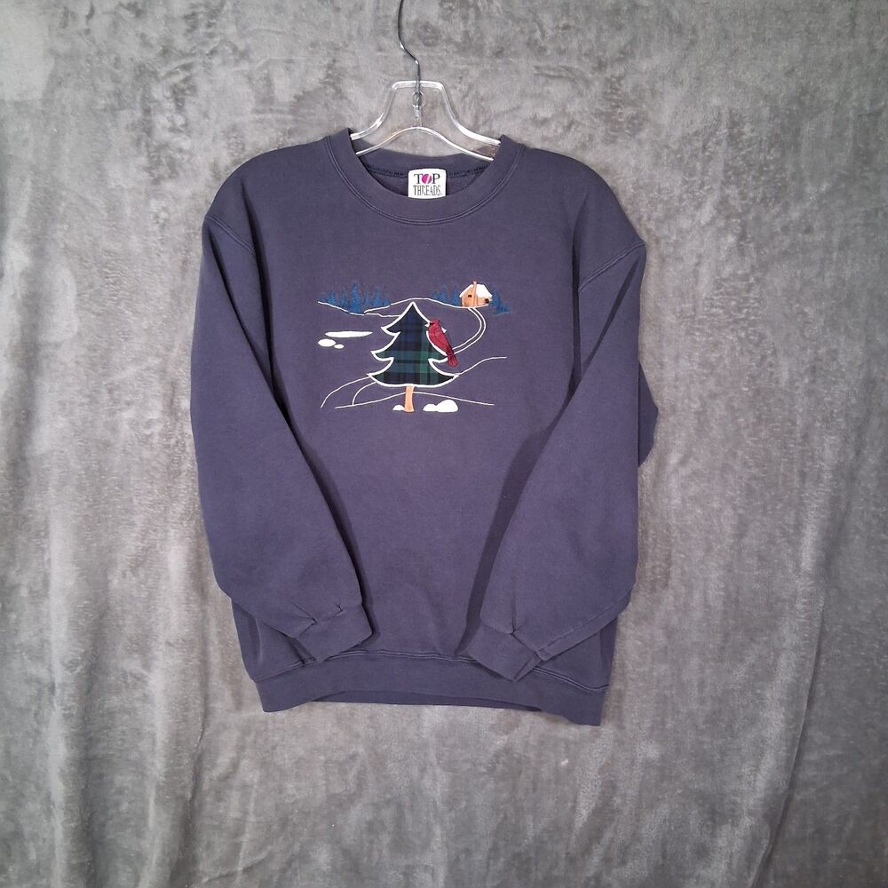 Vtg Made In USA Top Threads Sweater Mens Large Christmas Style Embroidery Purple